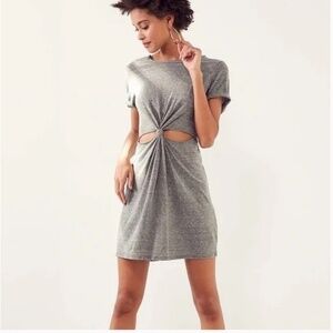 🛼🍕🪻Mod Ref Heather Grey T-Shirt Dress | Midriff Cut-Out Knot Twist Medium